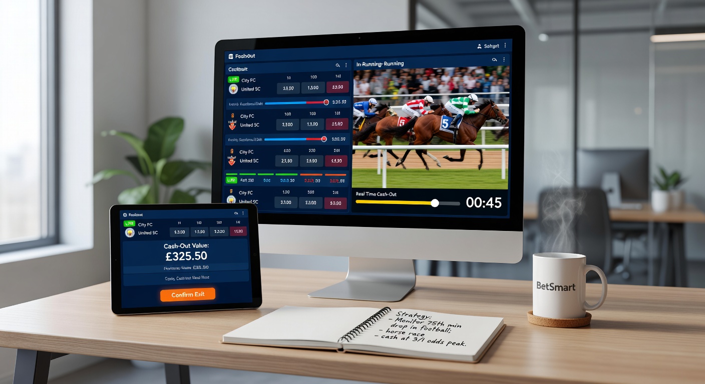 In-running horse race chart displaying live odds fluctuations and cash-out prompts
