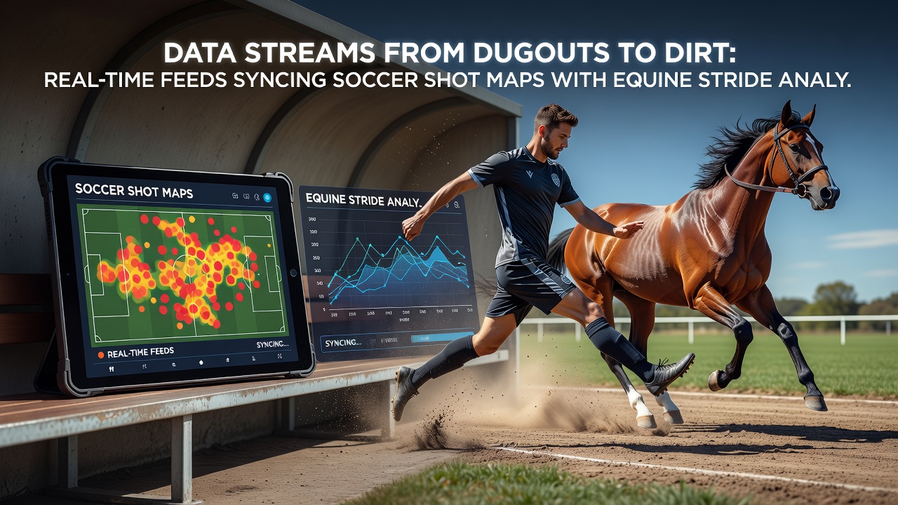 Split-screen display of synchronized soccer and horse racing data feeds used for accumulator construction