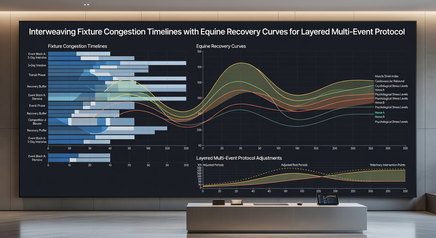 Timeline chart merging soccer match congestion points with horse post-race recovery phases across a four-week period