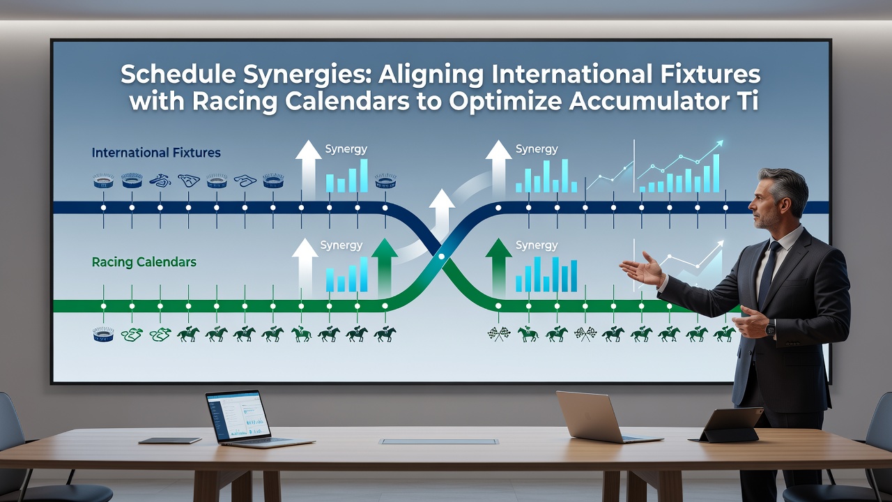 Split-screen view of a football stadium and a horse racing track with overlaid calendar icons indicating synchronized event dates
