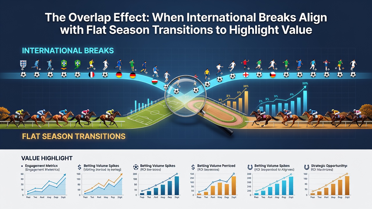 Chart showing betting volume spikes during overlapping international breaks and flat racing transitions
